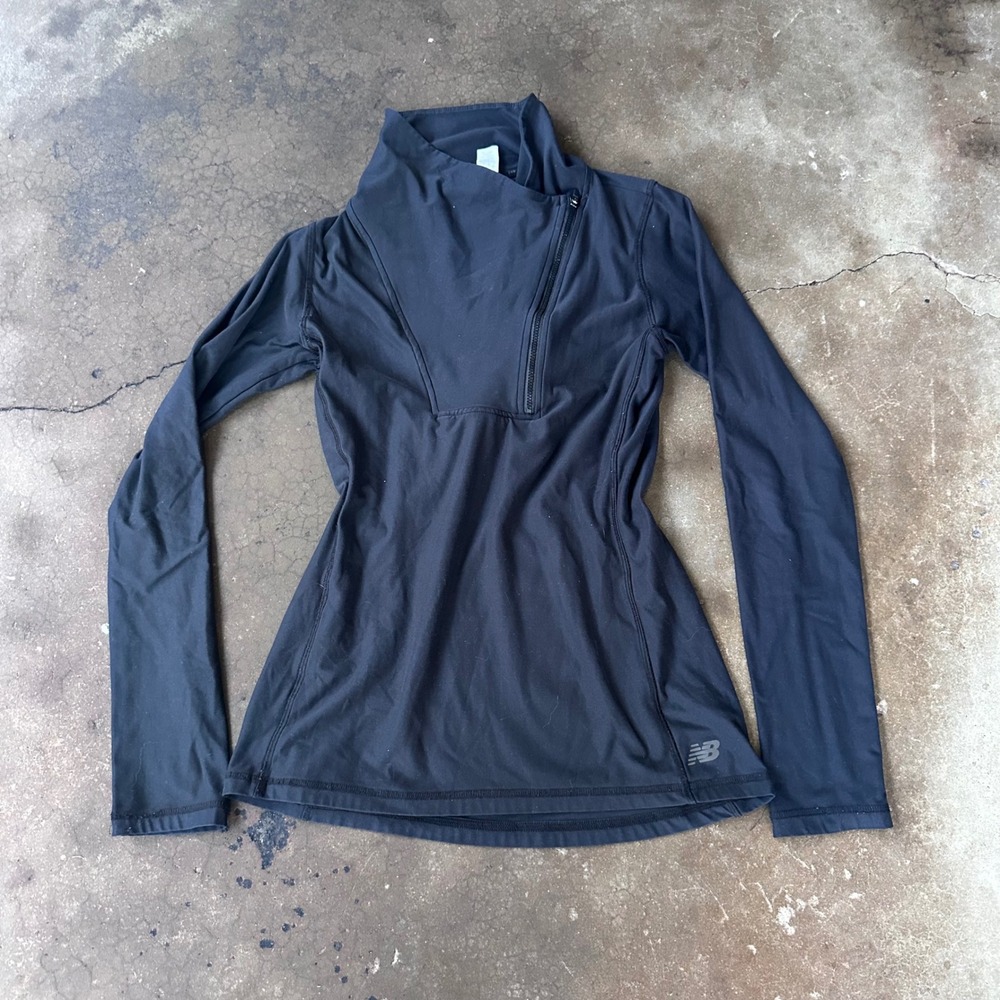 New Balance Jacket Womens Small Black Good Asymmetrical Zip Funnel Neck Running